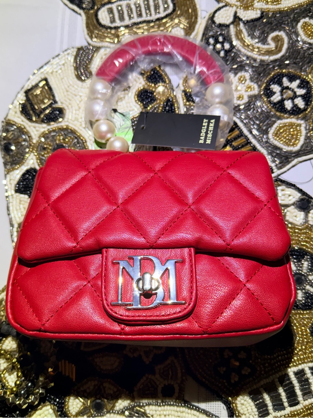 Badgley Mischka Pearlesque Handle Bag with Optional Strap